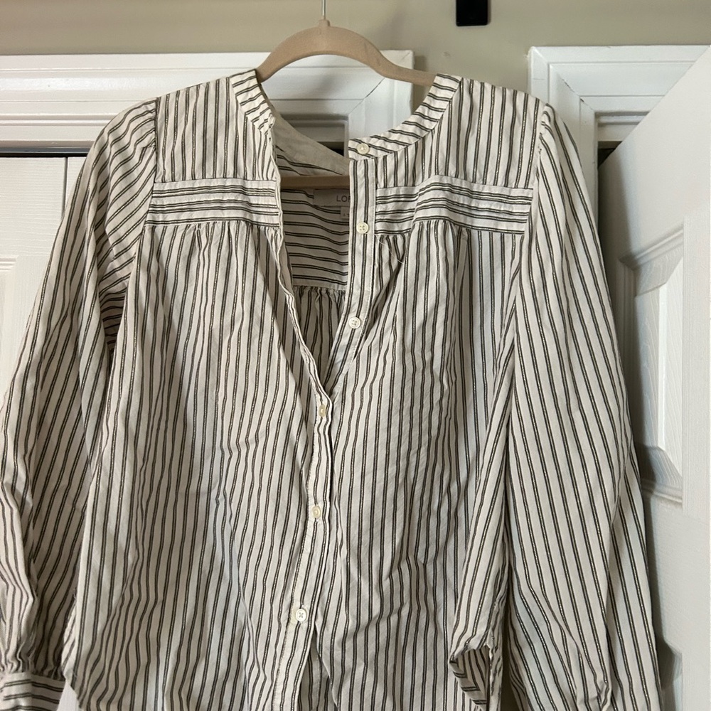 LOFT Beige and Black Striped Blouse
